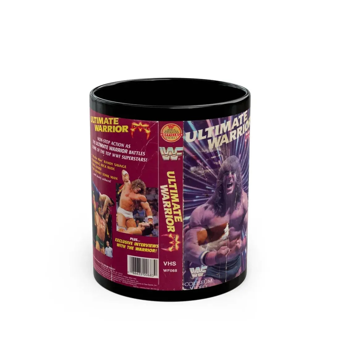 THE ULTIMATE WARRIOR WWF (VHS COVER) - Black Coffee Mug 11oz - Go Mug Yourself