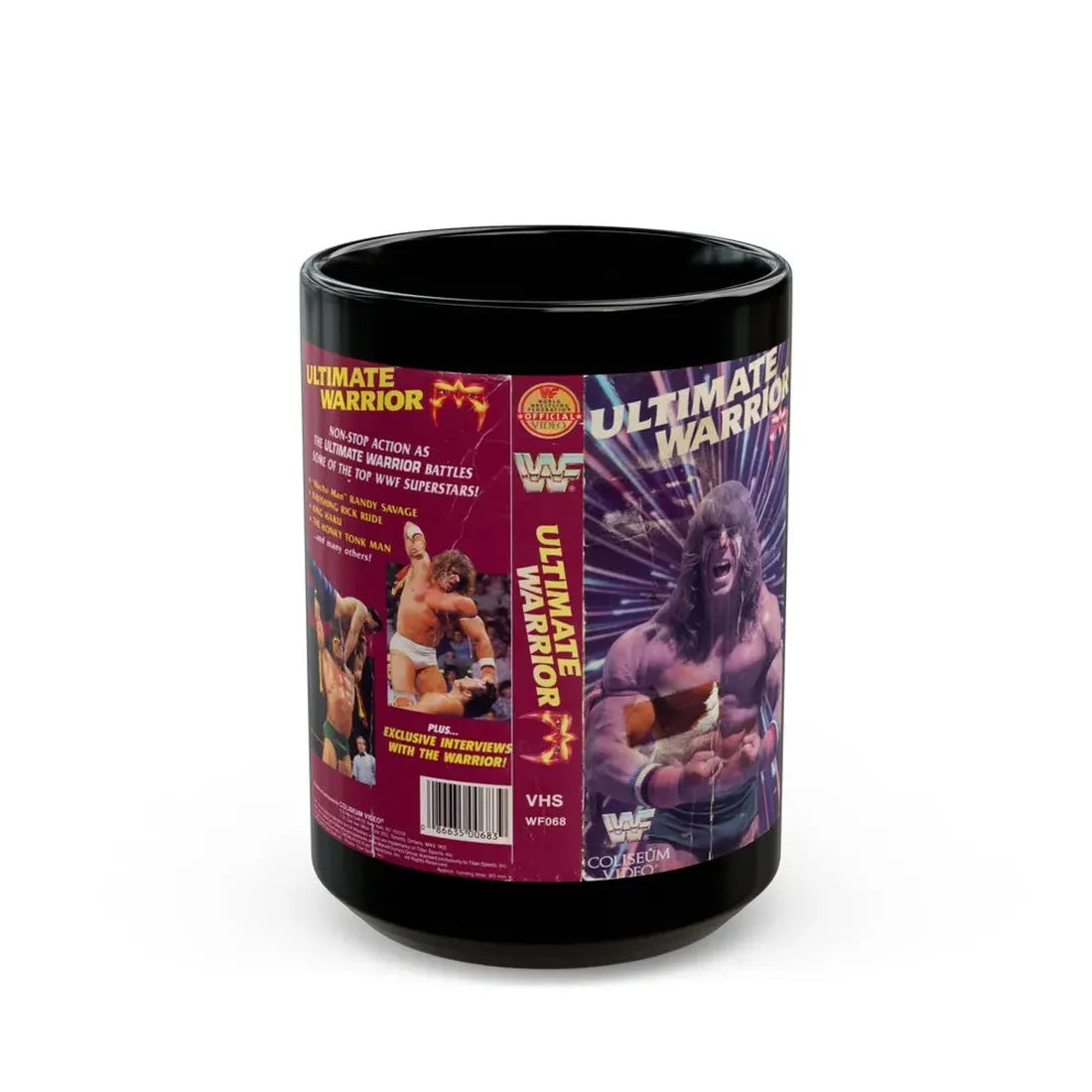 THE ULTIMATE WARRIOR WWF (VHS COVER) - Black Coffee Mug 15oz - Go Mug Yourself