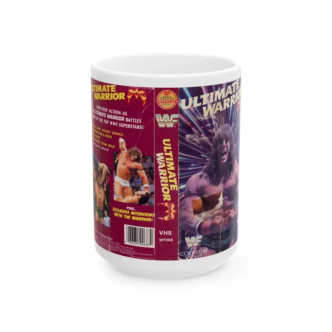 THE ULTIMATE WARRIOR WWF (VHS COVER) - White Coffee Mug 15oz - Go Mug Yourself
