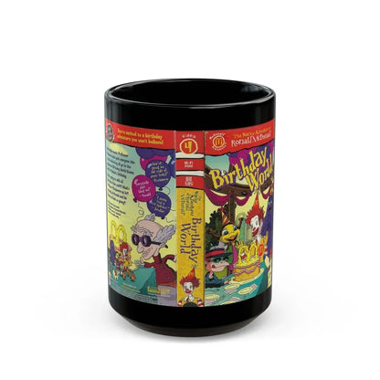 THE WACKY ADVENTURES OF RONALD MCDONALD BIRTHDAY WORLD CARTOON (VHS COVER) - Black Coffee Mug 15oz - Go Mug Yourself
