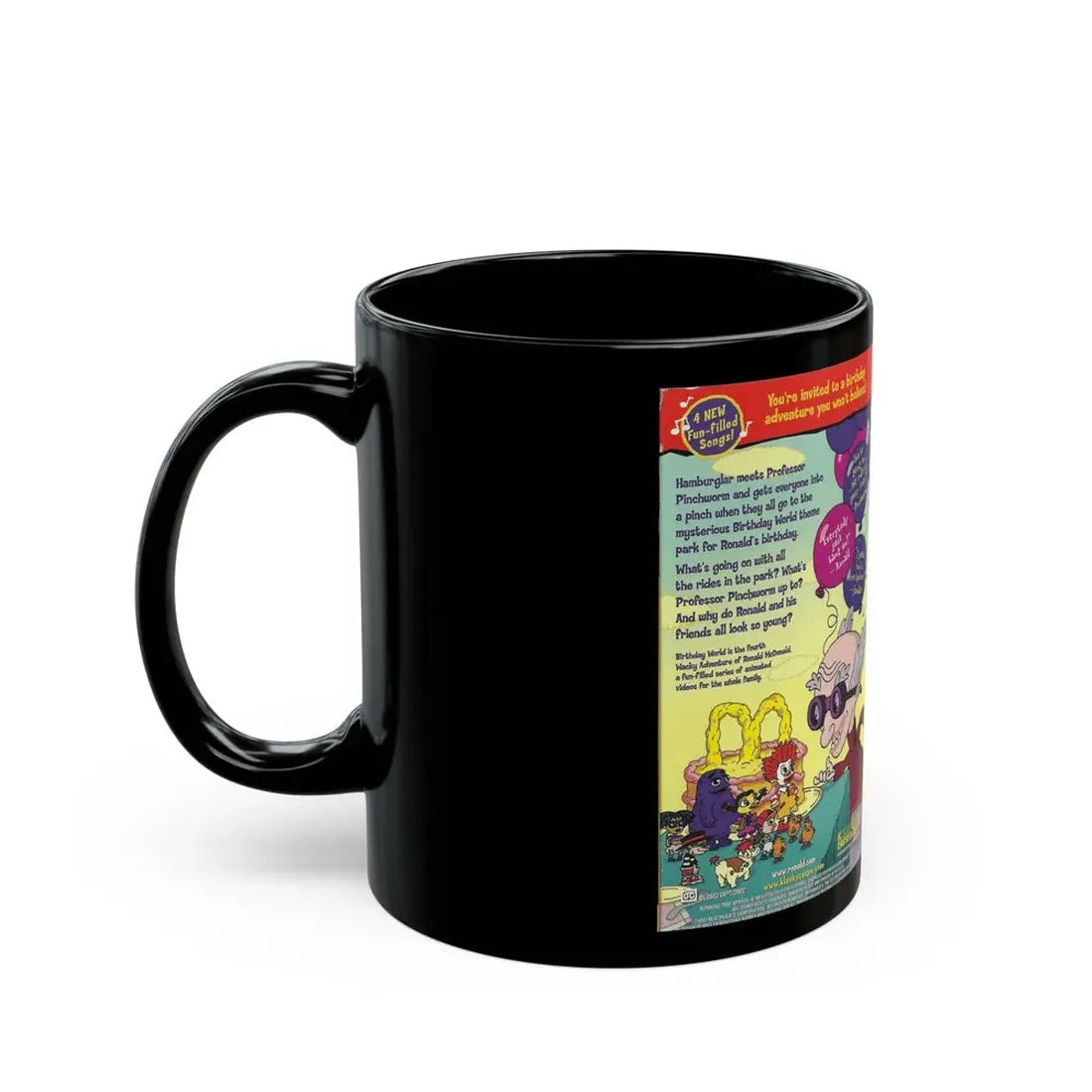 THE WACKY ADVENTURES OF RONALD MCDONALD BIRTHDAY WORLD CARTOON (VHS COVER) - Black Coffee Mug - Go Mug Yourself