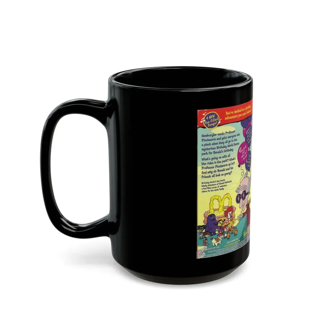 THE WACKY ADVENTURES OF RONALD MCDONALD BIRTHDAY WORLD CARTOON (VHS COVER) - Black Coffee Mug - Go Mug Yourself