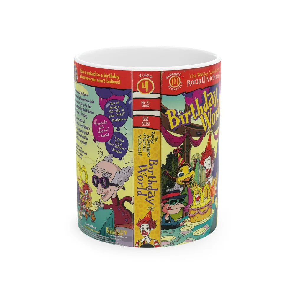 THE WACKY ADVENTURES OF RONALD MCDONALD BIRTHDAY WORLD CARTOON (VHS COVER) - White Coffee Mug-11oz-Go Mug Yourself