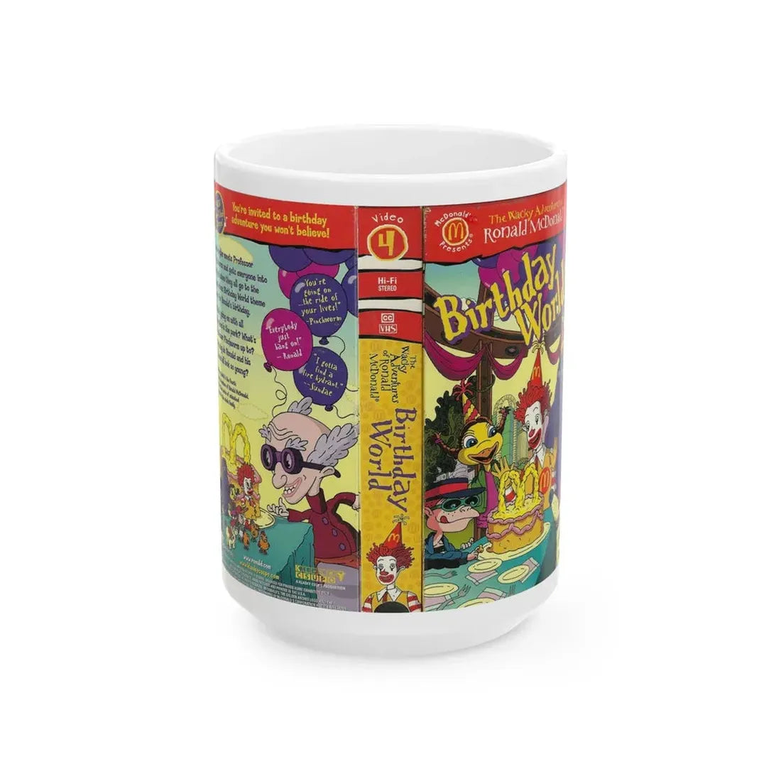 THE WACKY ADVENTURES OF RONALD MCDONALD BIRTHDAY WORLD CARTOON (VHS COVER) - White Coffee Mug 15oz - Go Mug Yourself