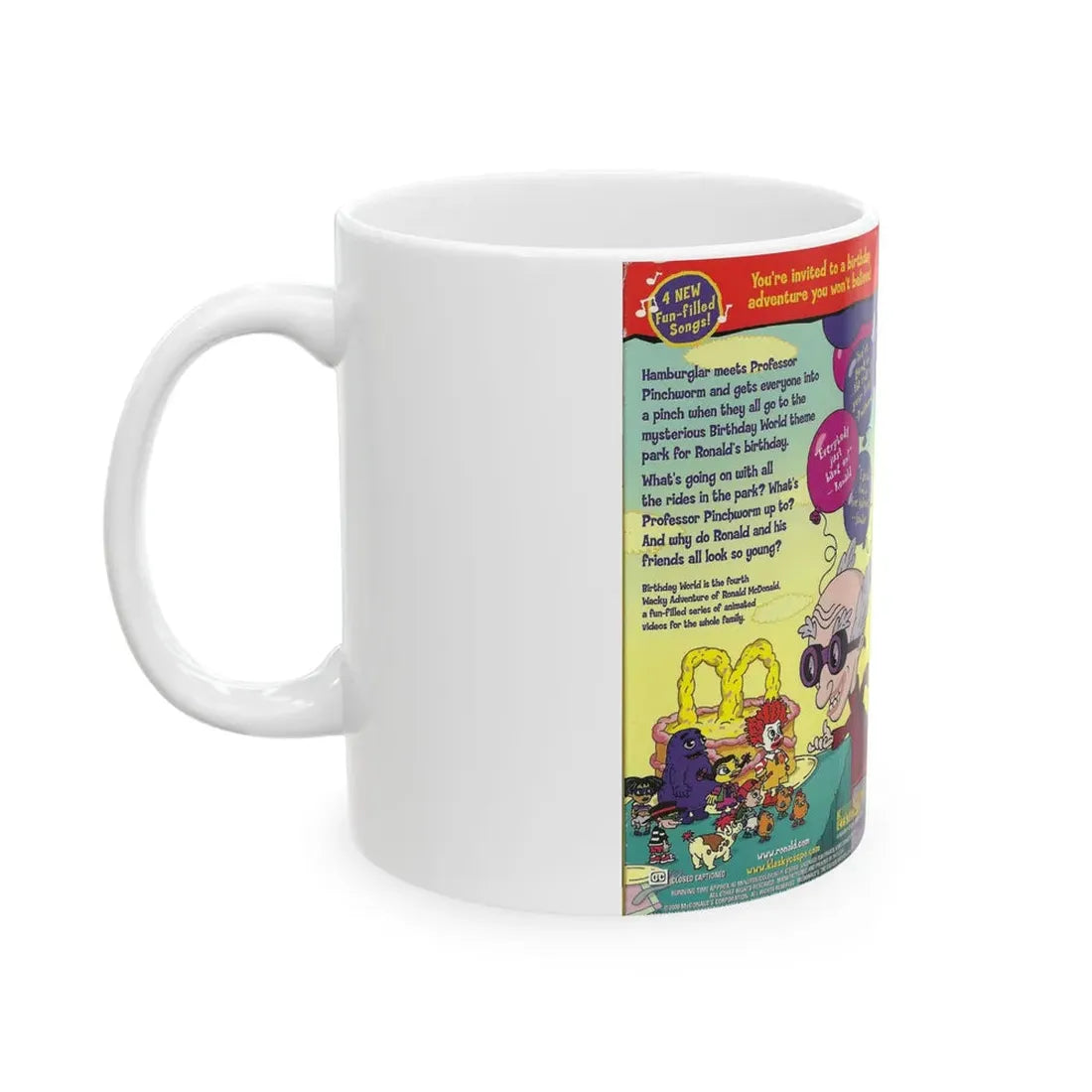 THE WACKY ADVENTURES OF RONALD MCDONALD BIRTHDAY WORLD CARTOON (VHS COVER) - White Coffee Mug - Go Mug Yourself