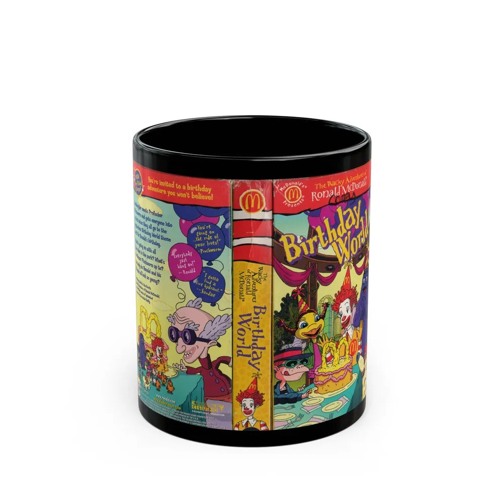 THE WACKY ADVENTURES OF RONALD MCDONALD BIRTHDAY WORLD (VHS COVER) - Black Coffee Mug-11oz-Go Mug Yourself