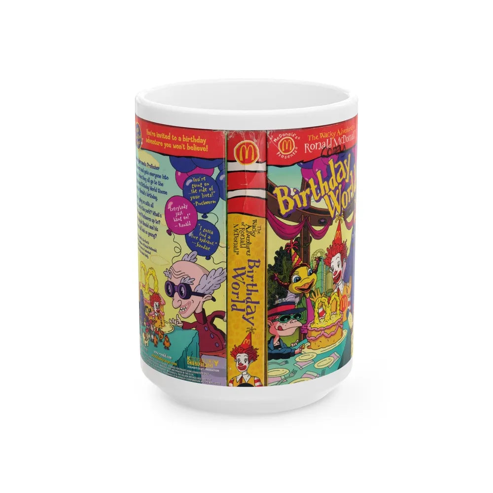 THE WACKY ADVENTURES OF RONALD MCDONALD BIRTHDAY WORLD (VHS COVER) - White Coffee Mug-15oz-Go Mug Yourself