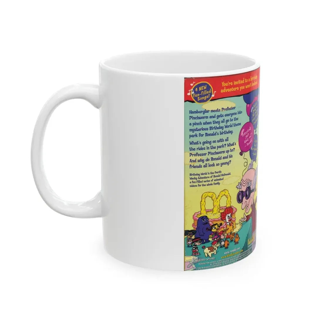 THE WACKY ADVENTURES OF RONALD MCDONALD BIRTHDAY WORLD (VHS COVER) - White Coffee Mug - Go Mug Yourself