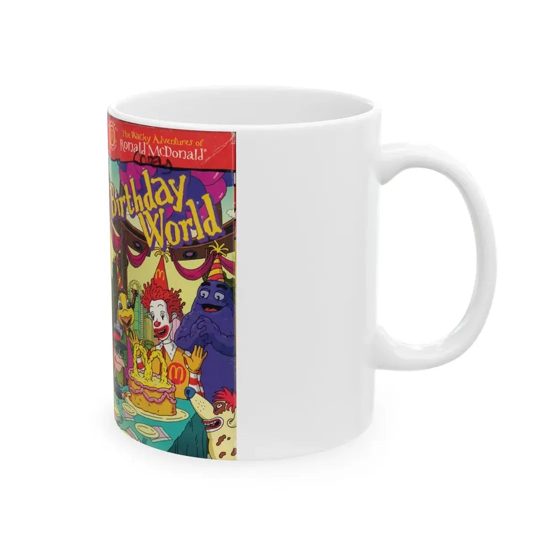 THE WACKY ADVENTURES OF RONALD MCDONALD BIRTHDAY WORLD (VHS COVER) - White Coffee Mug - Go Mug Yourself