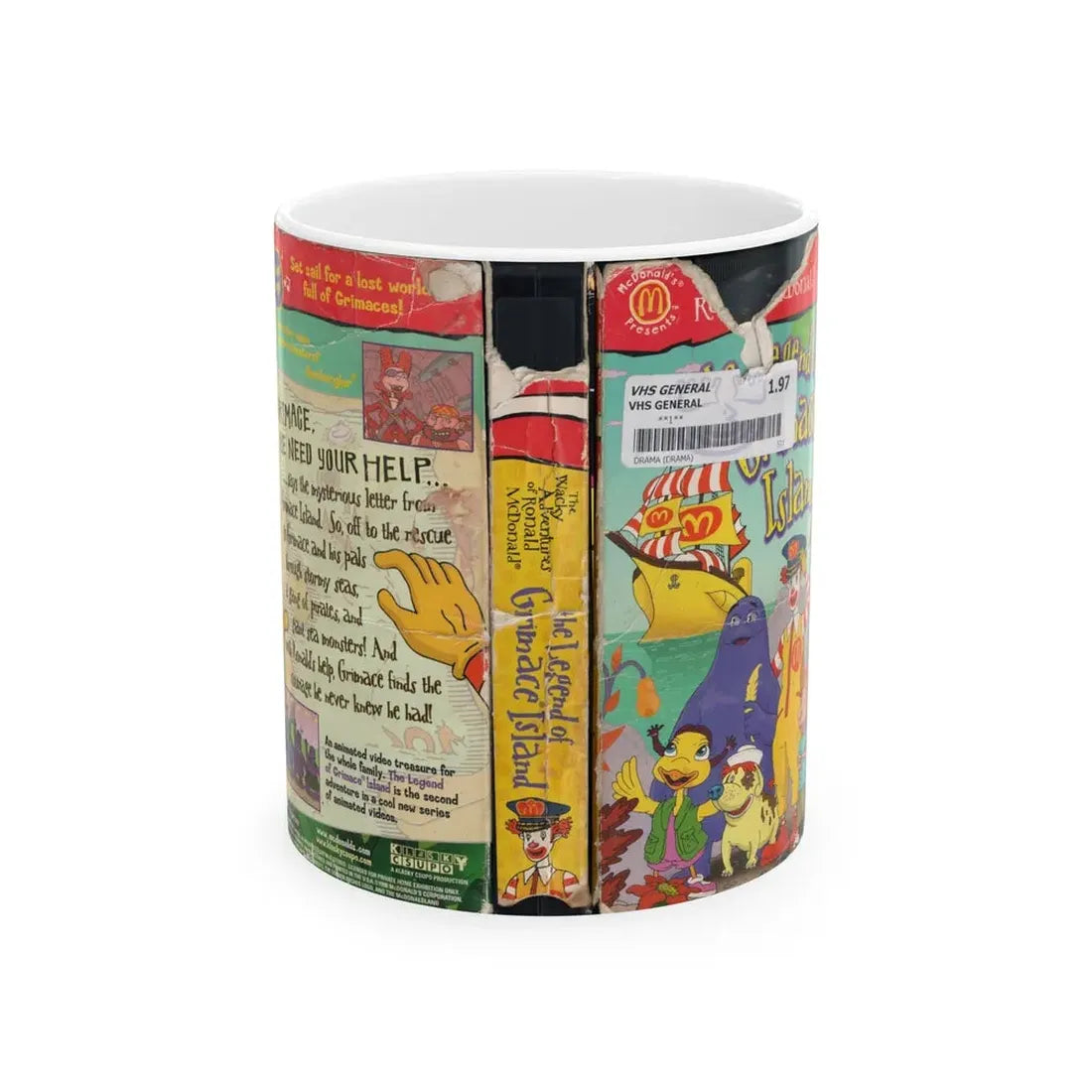 THE WACKY ADVENTURES OF RONALD MCDONALD THE LEGEND OF GRIMACE ISLAND (VHS COVER) - White Coffee Mug 11oz - Go Mug Yourself