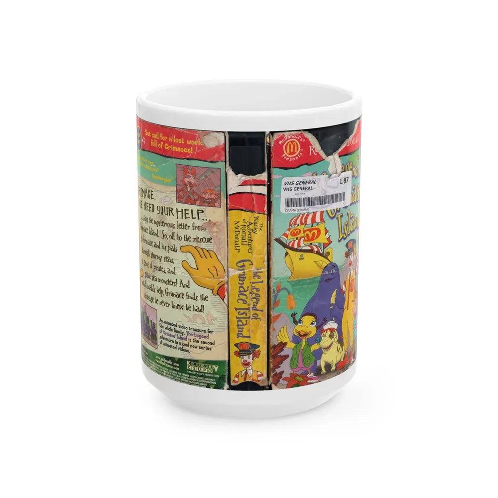 THE WACKY ADVENTURES OF RONALD MCDONALD THE LEGEND OF GRIMACE ISLAND (VHS COVER) - White Coffee Mug-15oz-Go Mug Yourself