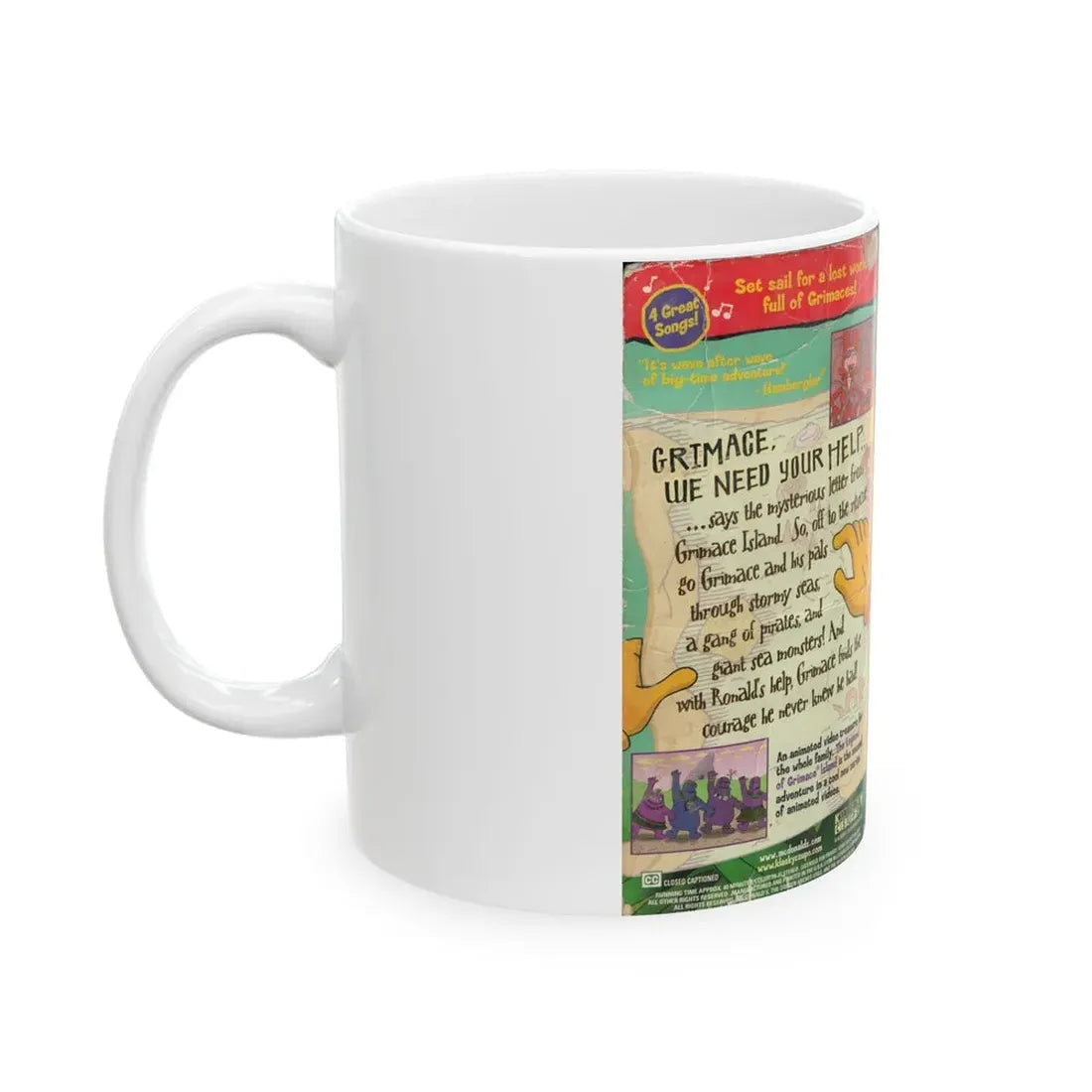 THE WACKY ADVENTURES OF RONALD MCDONALD THE LEGEND OF GRIMACE ISLAND (VHS COVER) - White Coffee Mug - Go Mug Yourself