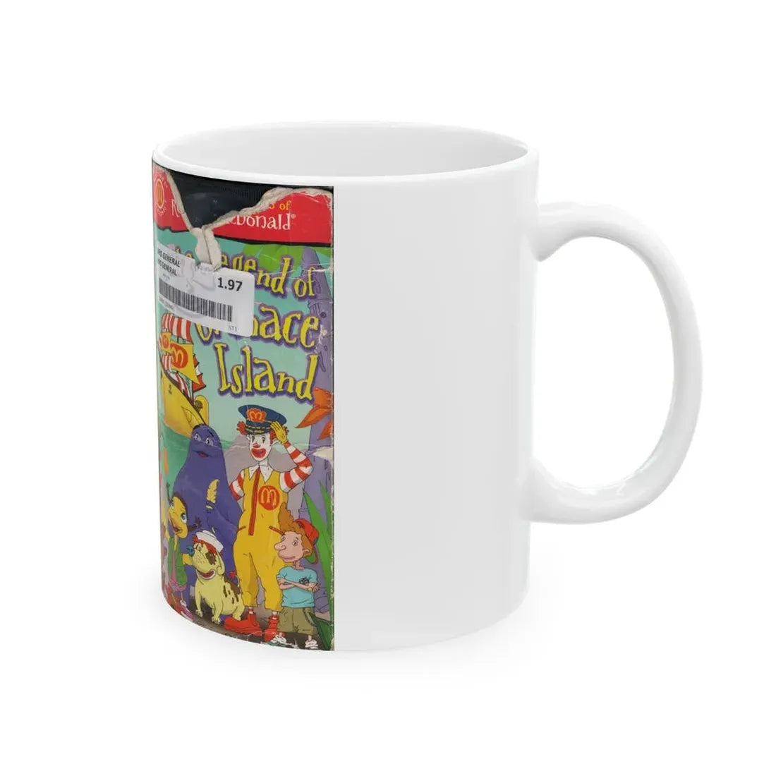 THE WACKY ADVENTURES OF RONALD MCDONALD THE LEGEND OF GRIMACE ISLAND (VHS COVER) - White Coffee Mug - Go Mug Yourself