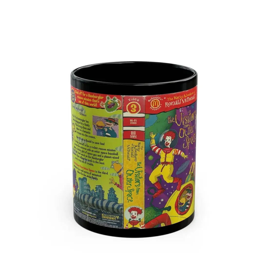 THE WACKY ADVENTURES OF RONALD MCDONALD THE VISITORS FROM OUTER SPACE (VHS COVER) - Black Coffee Mug 11oz - Go Mug Yourself