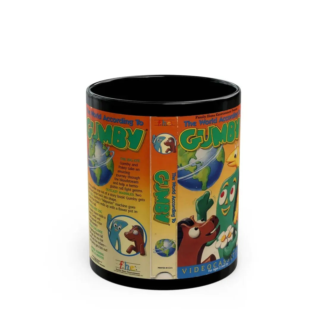 THE WORLD ACCORDING TO GUMBY (VHS COVER) - Black Coffee Mug 11oz - Go Mug Yourself