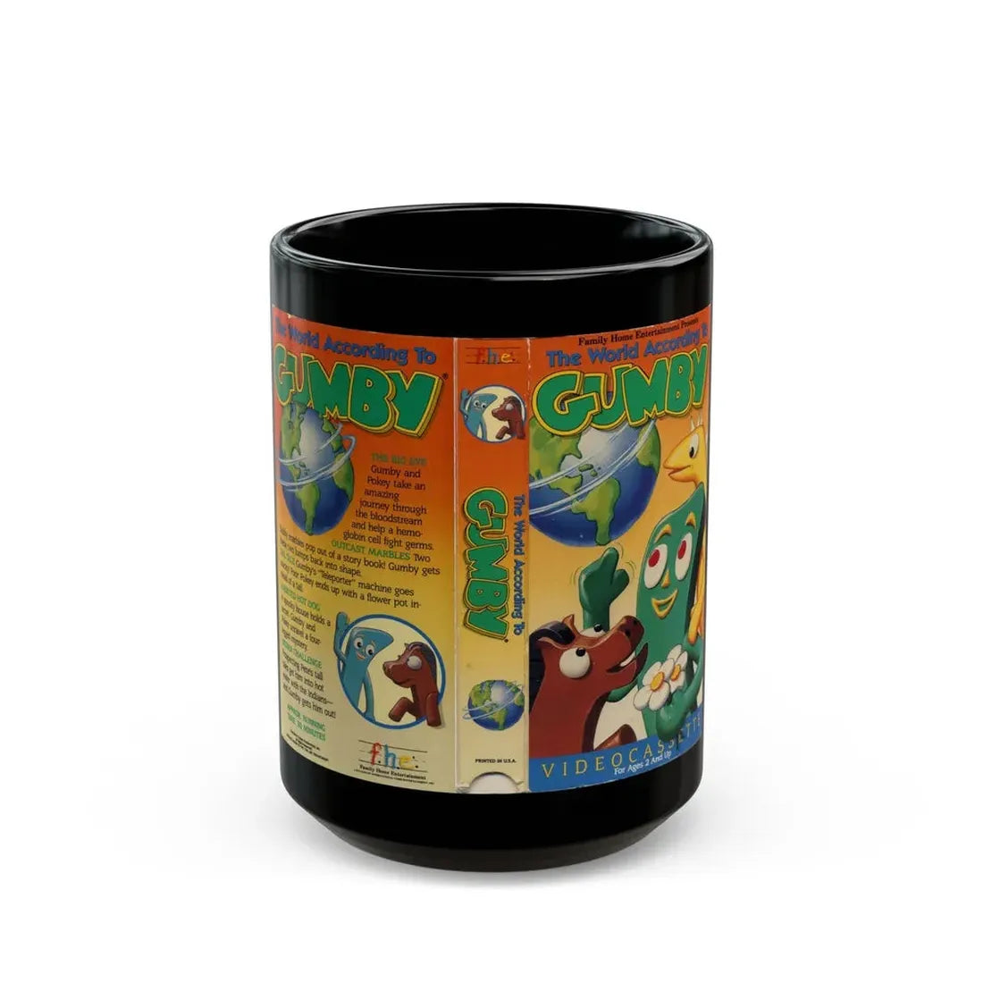 THE WORLD ACCORDING TO GUMBY (VHS COVER) - Black Coffee Mug 15oz - Go Mug Yourself