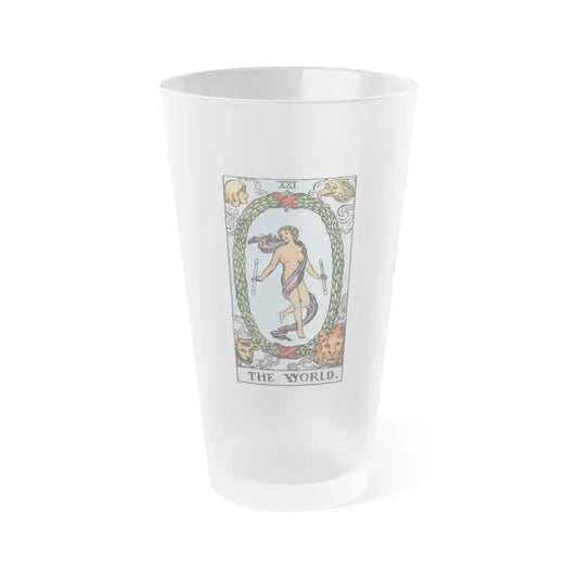 The World (Tarot Card) Frosted Pint Glass 16oz Default Title - Go Mug Yourself