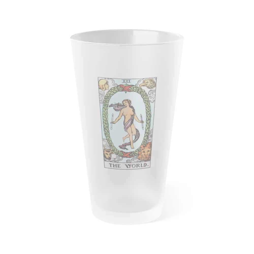 The World (Tarot Card) Frosted Pint Glass 16oz-Go Mug Yourself