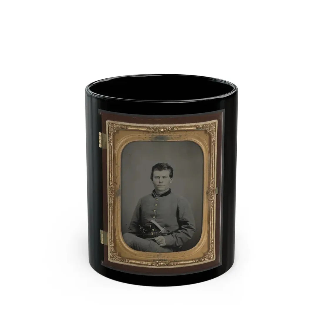 Theophilus Mann Of Company G, 1st (Farinholt's) Virginia Infantry Battalion Reserves, With Pistol And Knife (U.S. Civil War) Black Coffee Mug 11oz - Go Mug Yourself
