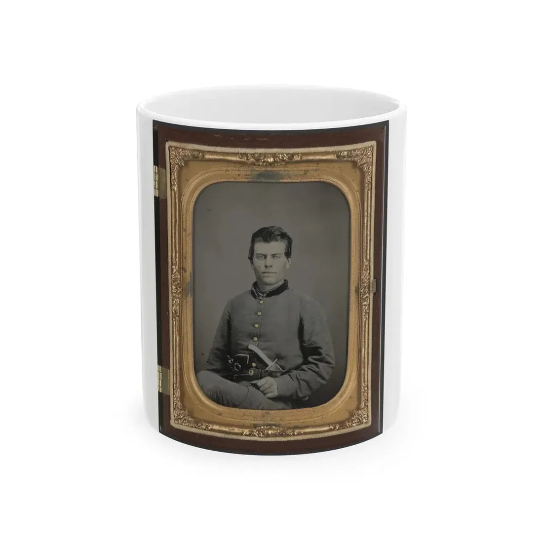 Theophilus Mann Of Company G, 1st (Farinholt's) Virginia Infantry Battalion Reserves, With Pistol And Knife (U.S. Civil War) White Coffee Mug 11oz - Go Mug Yourself