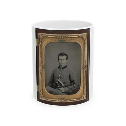 Theophilus Mann Of Company G, 1st (Farinholt's) Virginia Infantry Battalion Reserves, With Pistol And Knife (U.S. Civil War) White Coffee Mug 11oz - Go Mug Yourself