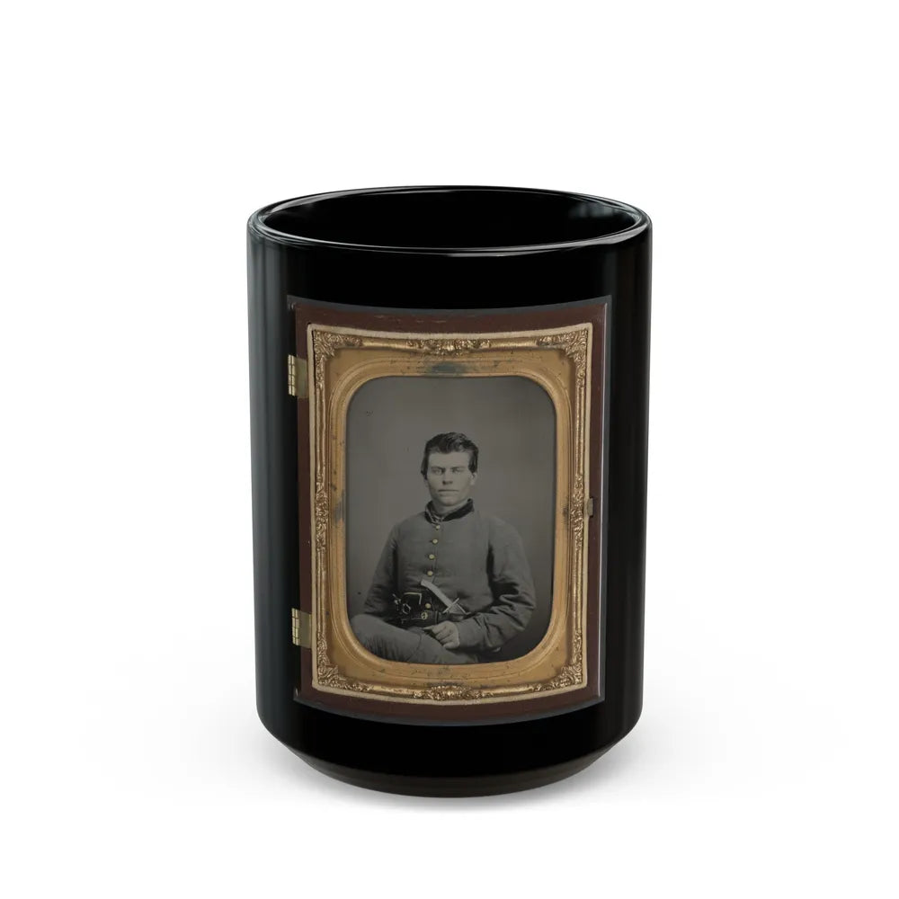 Theophilus Mann Of Company G, 1st (Farinholt's) Virginia Infantry Battalion Reserves, With Pistol And Knife (U.S. Civil War) Black Coffee Mug-15oz-Go Mug Yourself