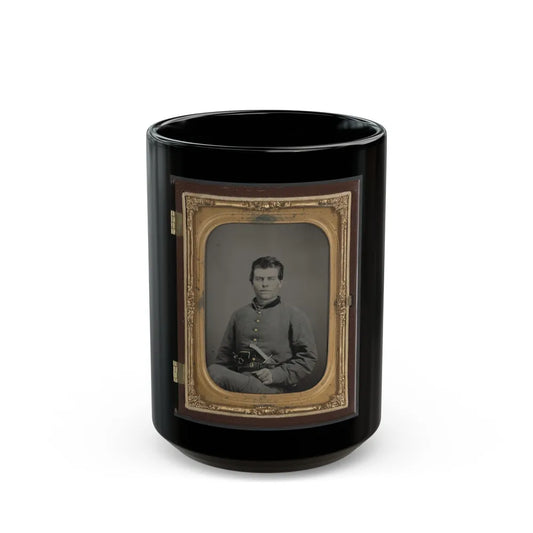 Theophilus Mann Of Company G, 1st (Farinholt's) Virginia Infantry Battalion Reserves, With Pistol And Knife (U.S. Civil War) Black Coffee Mug-15oz-Go Mug Yourself