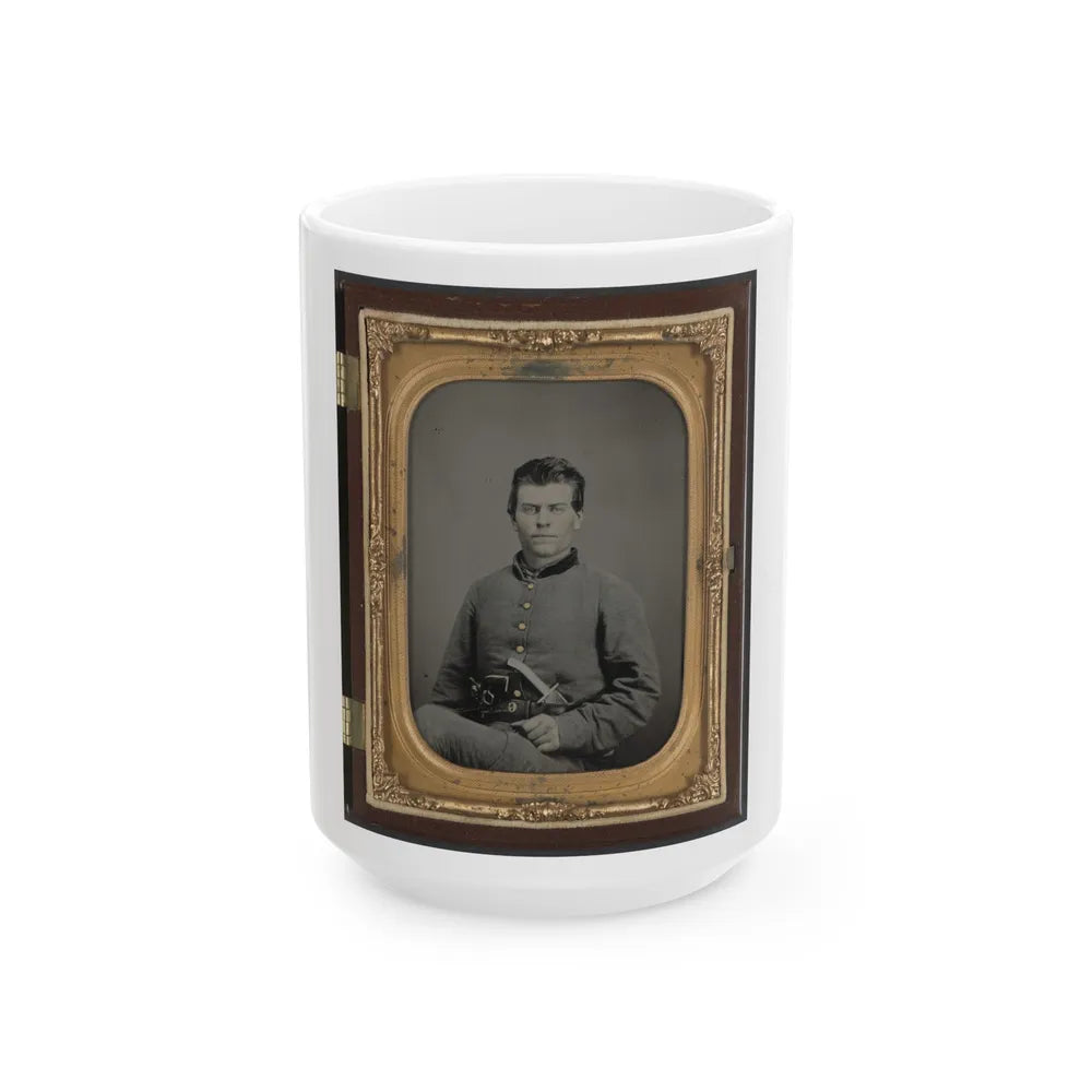 Theophilus Mann Of Company G, 1st (Farinholt's) Virginia Infantry Battalion Reserves, With Pistol And Knife (U.S. Civil War) White Coffee Mug-15oz-Go Mug Yourself