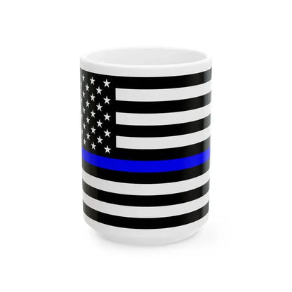 Thin Blue Line Flag United States (United States) White Coffee Mug 15oz - Go Mug Yourself