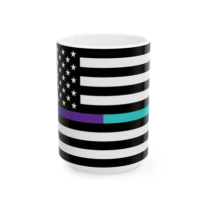 Thin Purple-Teal Line Flag United States (United States) White Coffee Mug 15oz - Go Mug Yourself