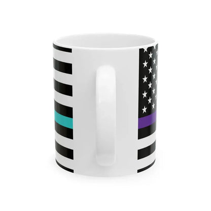 Thin Purple-Teal Line Flag United States (United States) White Coffee Mug - Go Mug Yourself