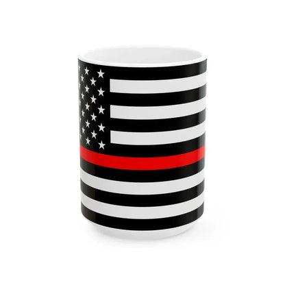 Thin Red Line Flag United States (United States) White Coffee Mug 15oz - Go Mug Yourself
