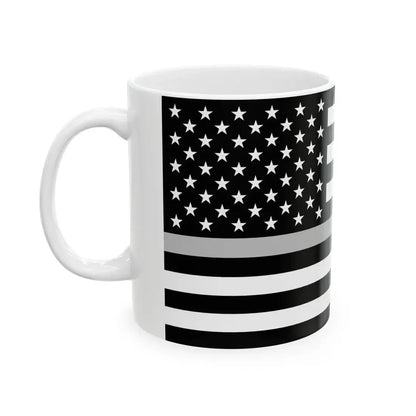Thin Silver Line Flag United States (United States) White Coffee Mug - Go Mug Yourself