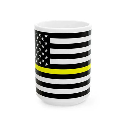 Thin Yellow Line Flag United States (United States) White Coffee Mug 15oz - Go Mug Yourself