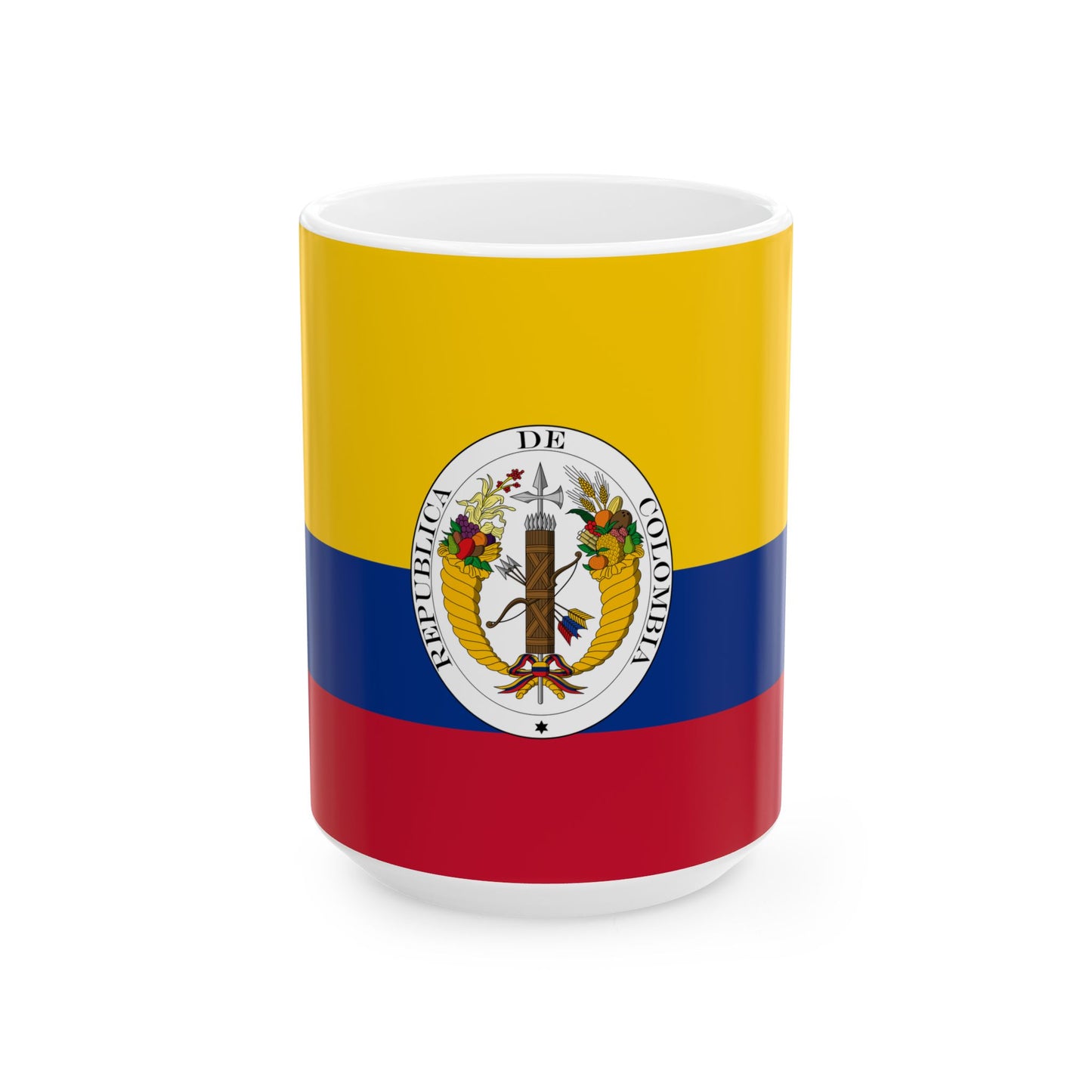Third flag of the Gran Colombia centered coat of arms (Colombia) White Coffee Mug-15oz-Go Mug Yourself