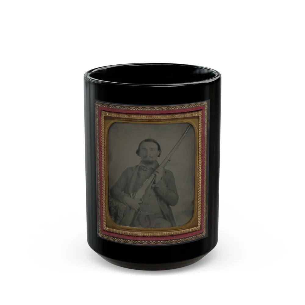 Third Lieutenant John Alphonso Beall Of Company D, 14th Texas Cavalry Regiment, With Berdan Sharps Rifle (U.S. Civil War) Black Coffee Mug-15oz-Go Mug Yourself