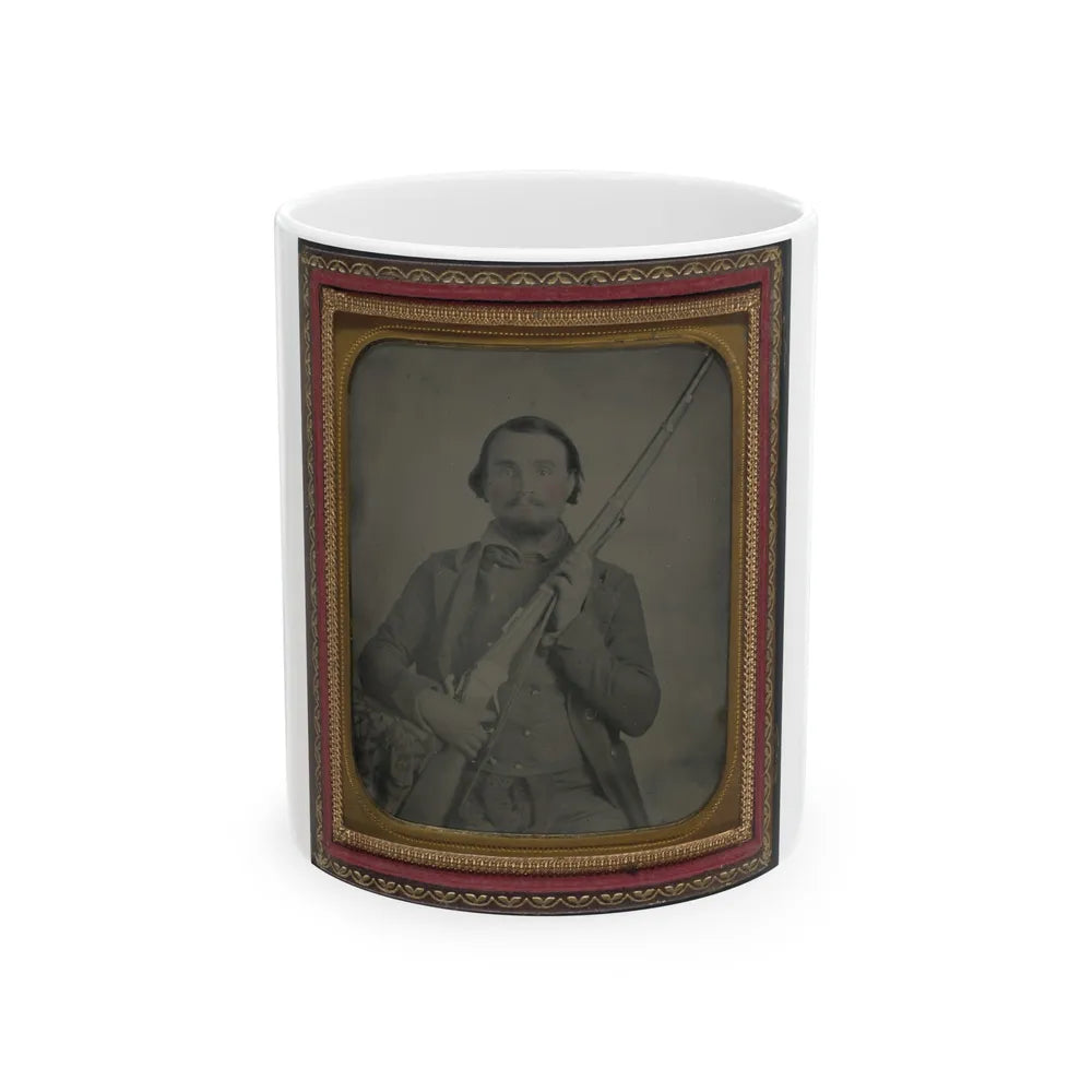 Third Lieutenant John Alphonso Beall Of Company D, 14th Texas Cavalry Regiment, With Berdan Sharps Rifle (U.S. Civil War) White Coffee Mug-11oz-Go Mug Yourself