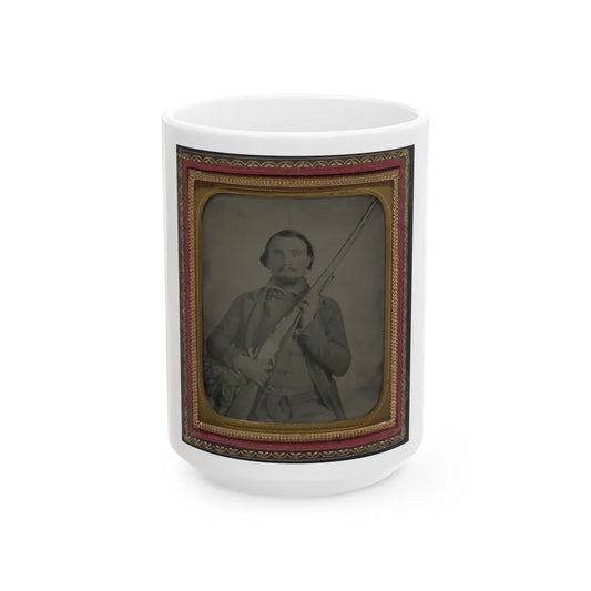 Third Lieutenant John Alphonso Beall Of Company D, 14th Texas Cavalry Regiment, With Berdan Sharps Rifle (U.S. Civil War) White Coffee Mug-15oz-Go Mug Yourself