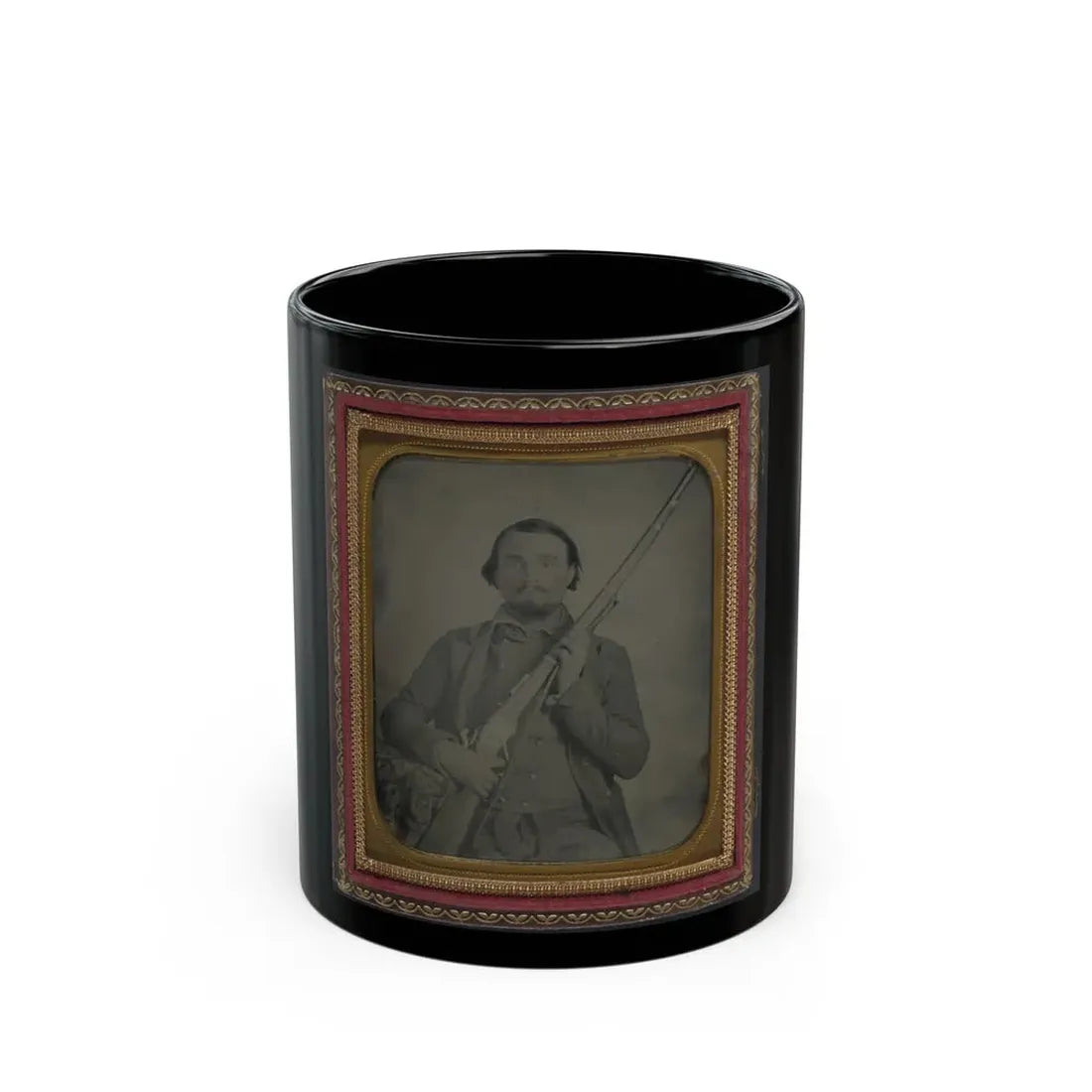 Third Lieutenant John Alphonso Beall Of Company D, 14th Texas Cavalry Regiment, With Berdan Sharps Rifle (U.S. Civil War) Black Coffee Mug 11oz - Go Mug Yourself