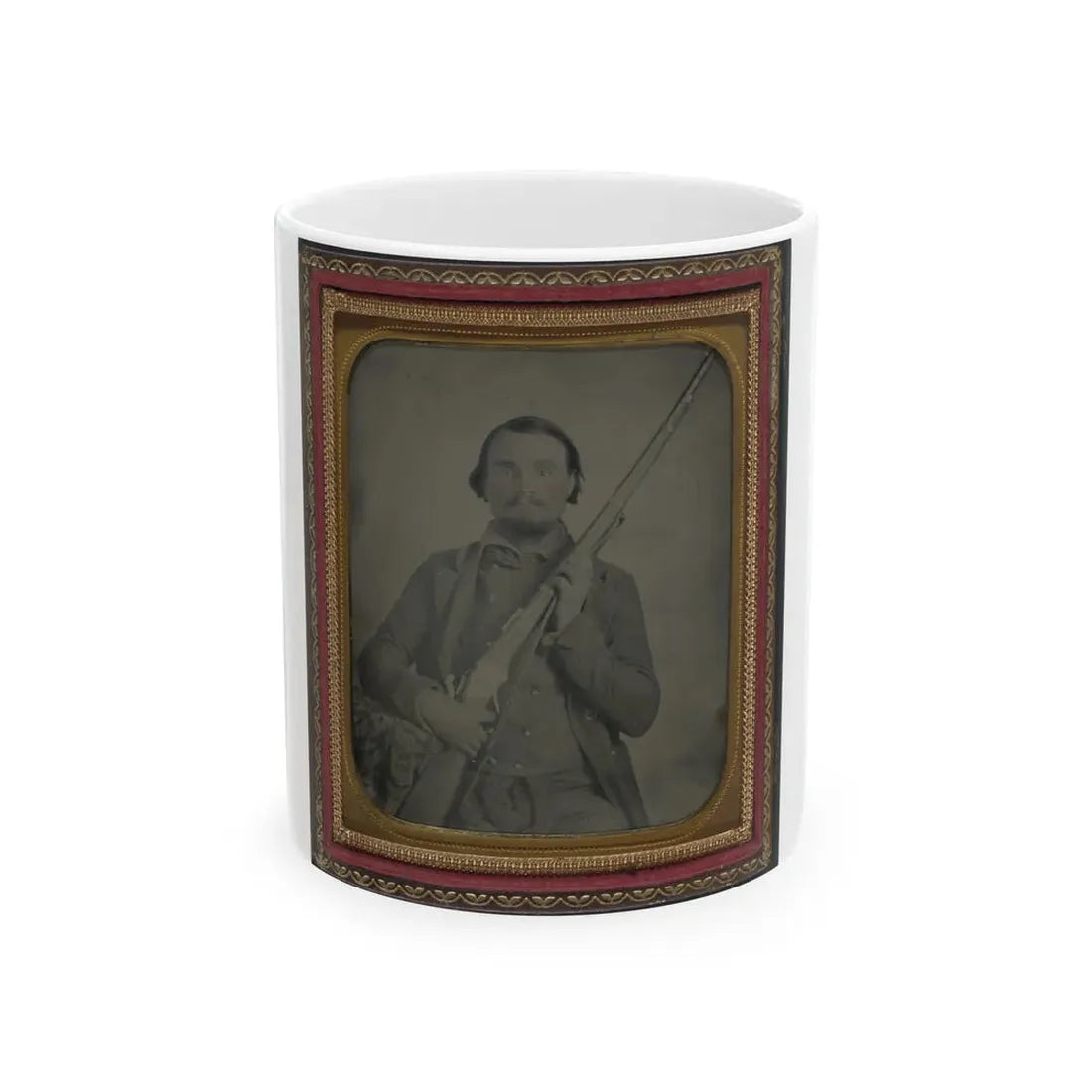 Third Lieutenant John Alphonso Beall Of Company D, 14th Texas Cavalry Regiment, With Berdan Sharps Rifle (U.S. Civil War) White Coffee Mug 11oz - Go Mug Yourself