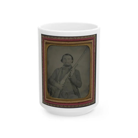 Third Lieutenant John Alphonso Beall Of Company D, 14th Texas Cavalry Regiment, With Berdan Sharps Rifle (U.S. Civil War) White Coffee Mug 15oz - Go Mug Yourself