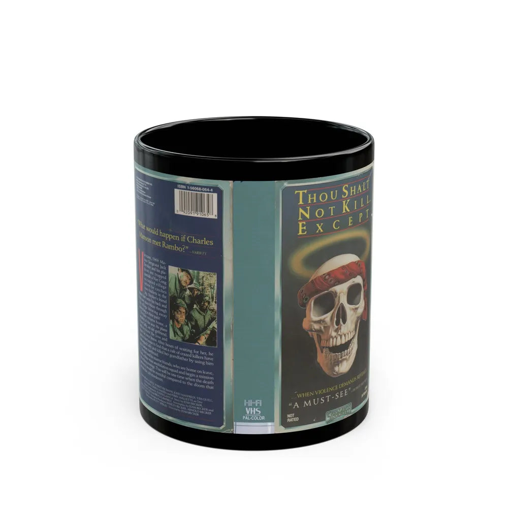 THOUGH SHALT NOT KILL EXCEPT (VHS COVER) - Black Coffee Mug-11oz-Go Mug Yourself