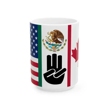 Three Finger Salute Flag Canada Mexico and the United States (Mexico) White Coffee Mug 15oz - Go Mug Yourself