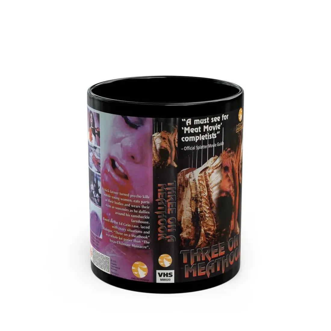 THREE ON A MEATHOOK (VHS COVER) - Black Coffee Mug 11oz - Go Mug Yourself