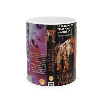 THREE ON A MEATHOOK (VHS COVER) - White Coffee Mug 11oz - Go Mug Yourself