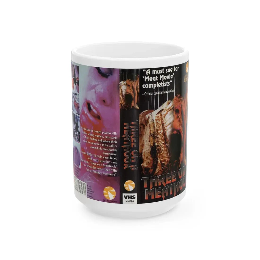 THREE ON A MEATHOOK (VHS COVER) - White Coffee Mug 15oz - Go Mug Yourself