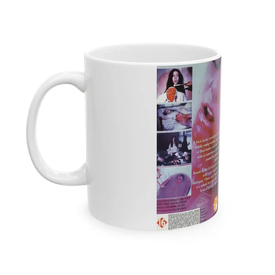 THREE ON A MEATHOOK (VHS COVER) - White Coffee Mug - Go Mug Yourself