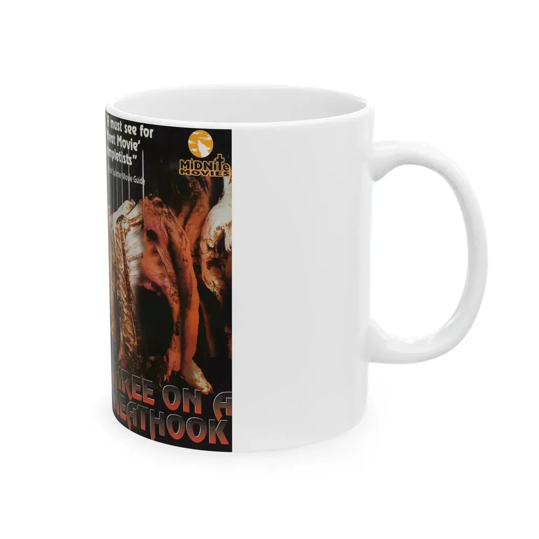 THREE ON A MEATHOOK (VHS COVER) - White Coffee Mug - Go Mug Yourself