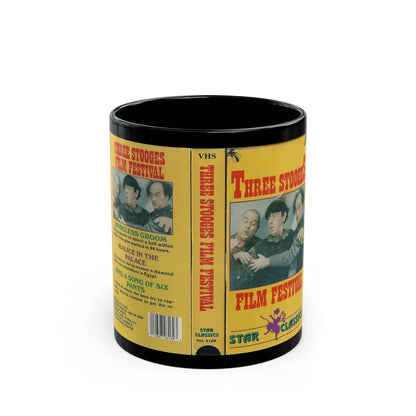 THREE STOOGES FILM FESTIVAL (VHS COVER) - Black Coffee Mug-11oz-Go Mug Yourself