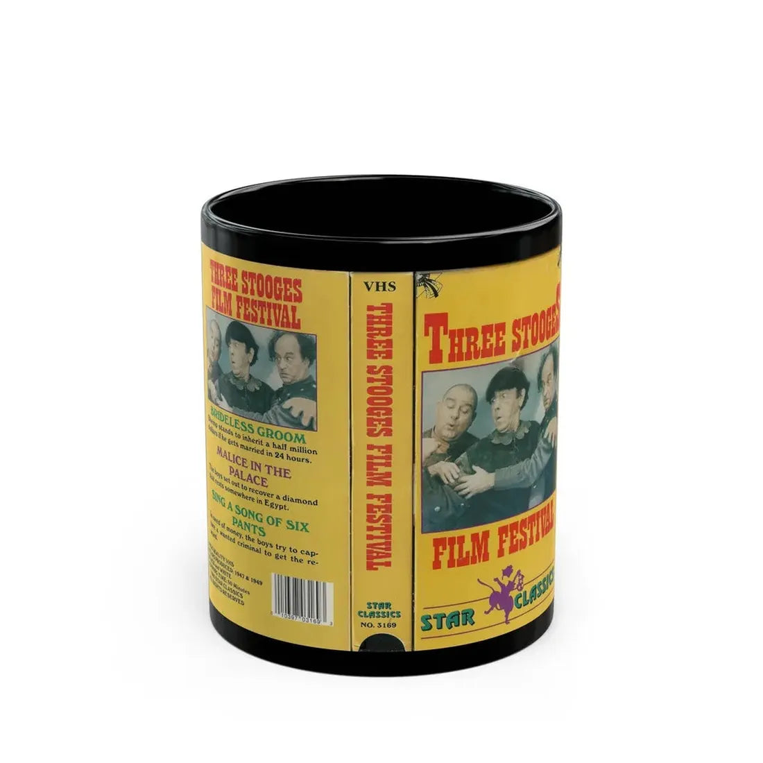 THREE STOOGES FILM FESTIVAL (VHS COVER) - Black Coffee Mug 11oz - Go Mug Yourself
